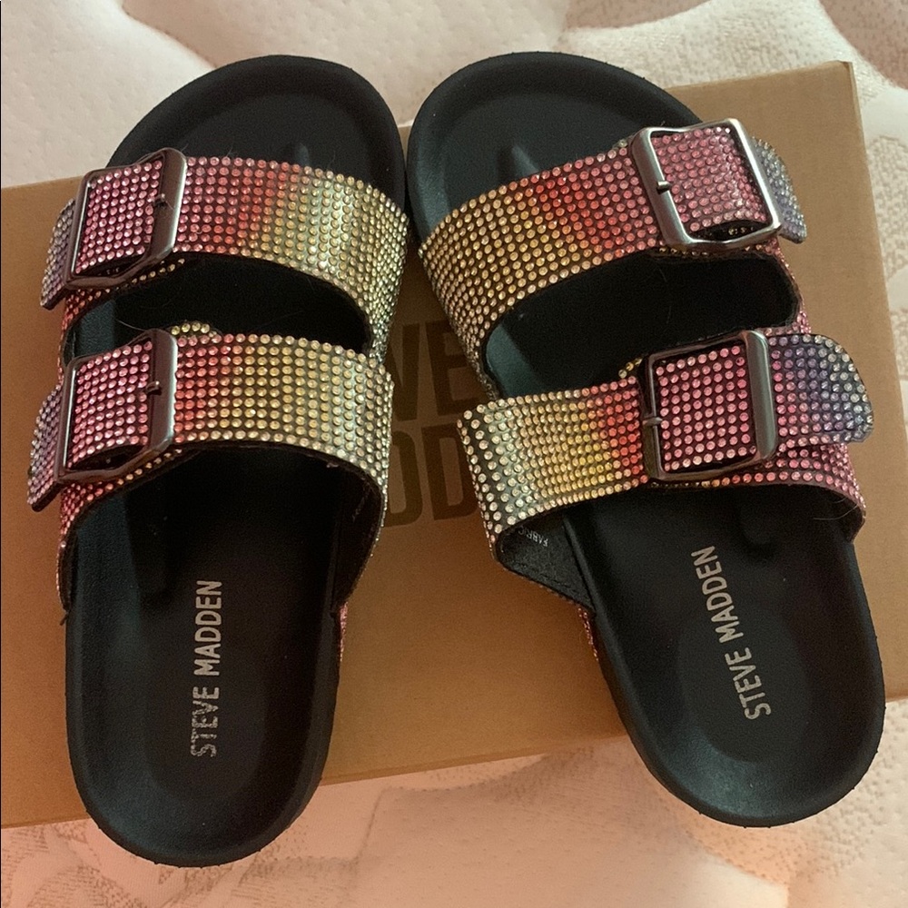 Steve Madden Black Crystal Embellished Sandals